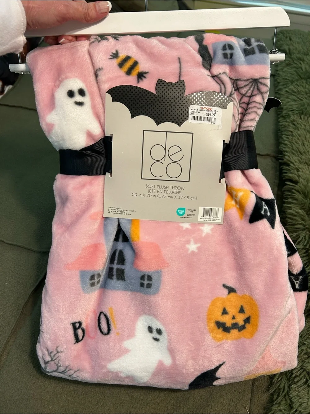 Deco Soft Plush Halloween Throw - Pink Ghost & Pumpkin Print 50x70 inches